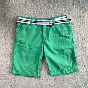 Express Men's Chino Kelly Green Shorts Size 30 Retro Pockets Belt Casual